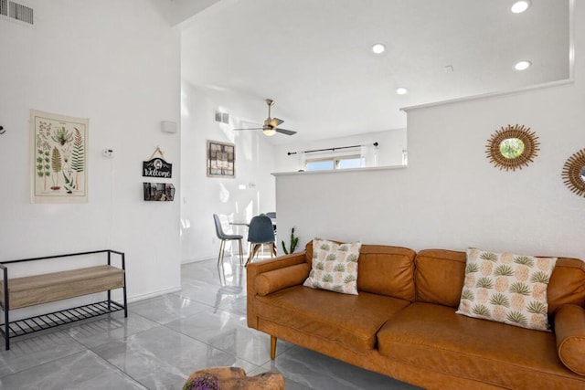 living room featuring ceiling fan