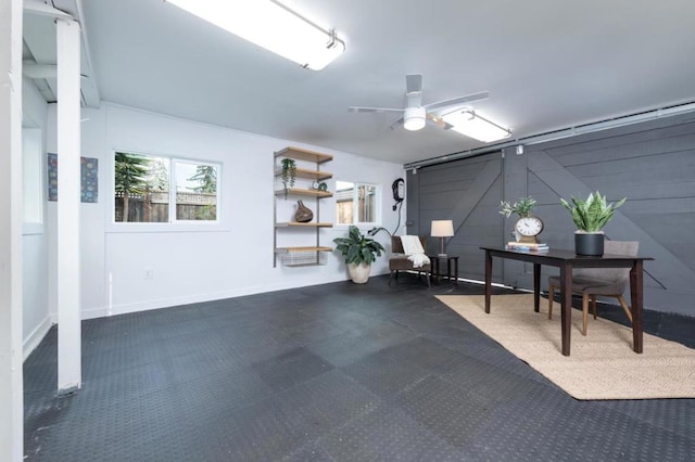 garage featuring ceiling fan