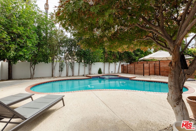 view of swimming pool with an in ground hot tub and a patio area