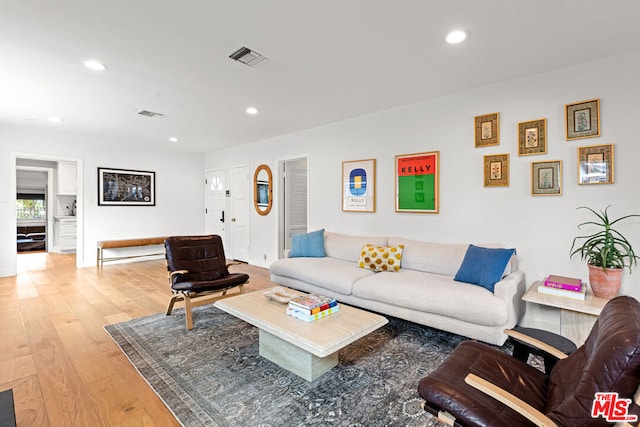 living room featuring light wood-type flooring