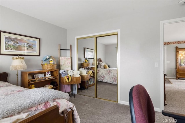 carpeted bedroom with a closet