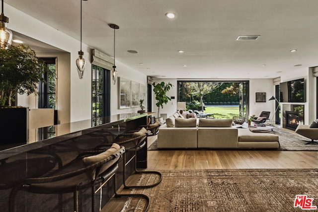 living room with light hardwood / wood-style floors