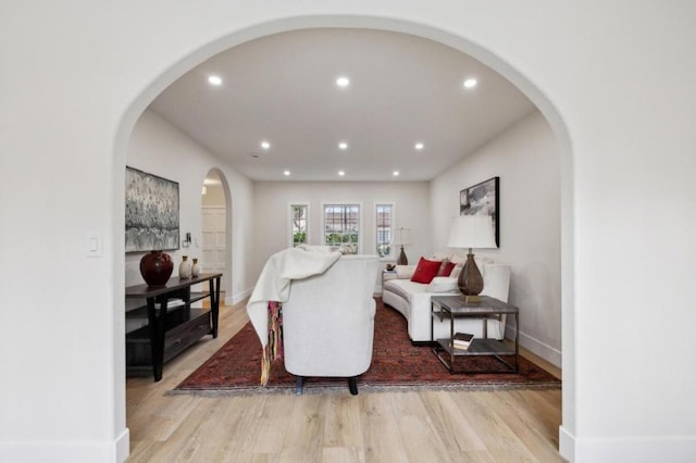 living room featuring light wood-type flooring