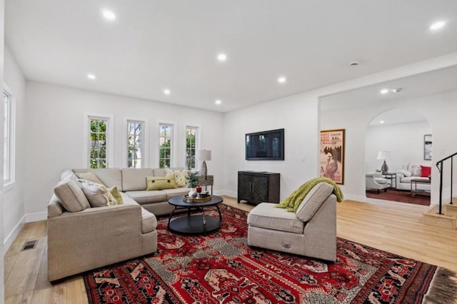 living room featuring light hardwood / wood-style flooring