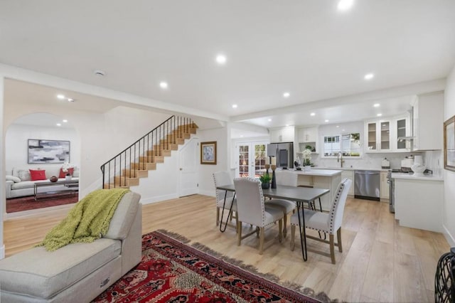 dining space featuring light hardwood / wood-style flooring