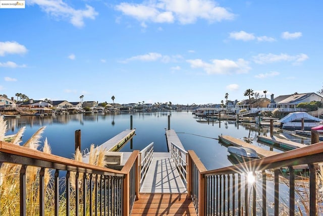 view of dock with a water view