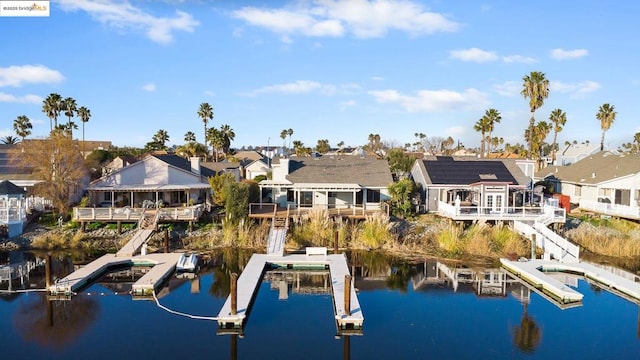 dock area with a water view