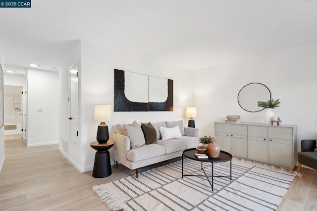 living room with light wood-type flooring