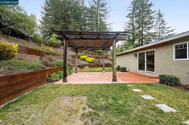 view of yard featuring a pergola and a patio