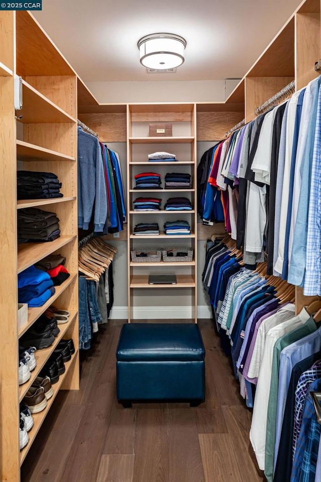 spacious closet with dark wood-type flooring