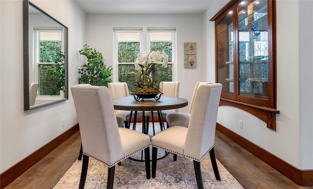 dining room featuring baseboards, a wealth of natural light, and wood finished floors