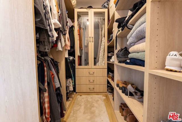 spacious closet with light hardwood / wood-style floors