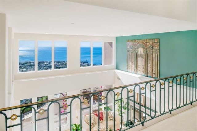 hallway with a water view