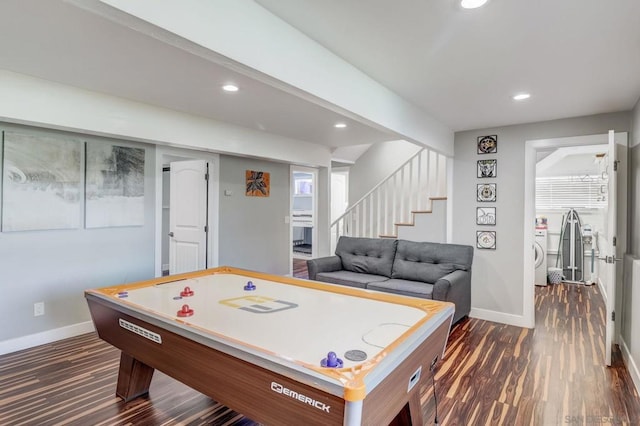 game room featuring dark hardwood / wood-style floors