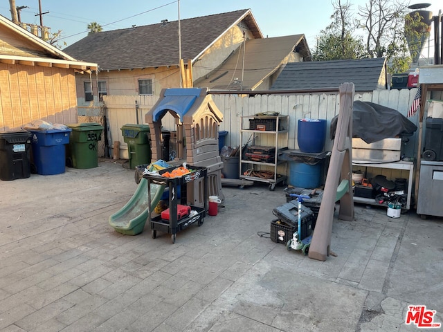 view of patio / terrace featuring a playground