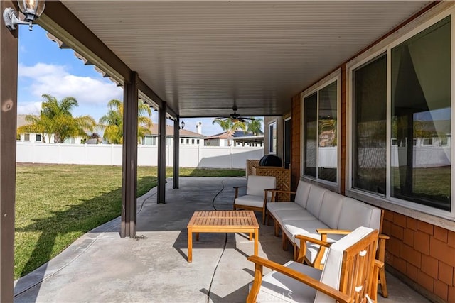 view of patio / terrace featuring an outdoor living space and ceiling fan