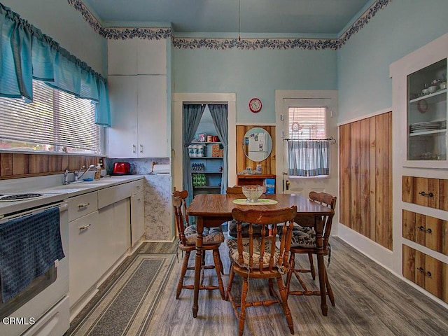 dining space featuring wood-type flooring