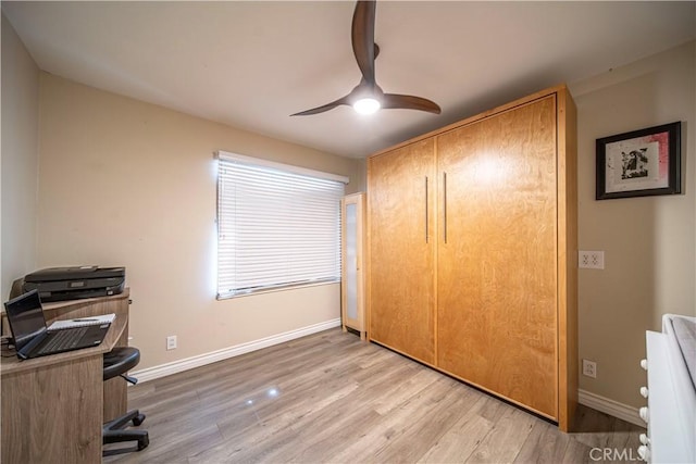 office space featuring light hardwood / wood-style flooring and ceiling fan