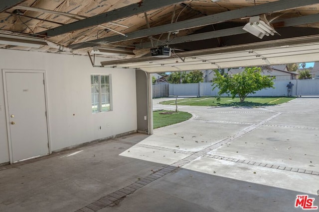 garage with a garage door opener