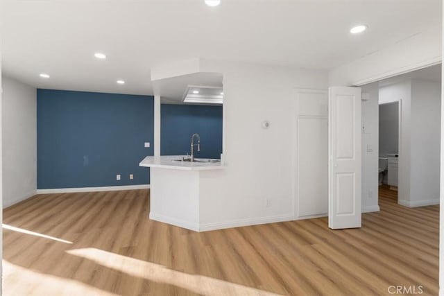 interior space featuring sink and light wood-type flooring