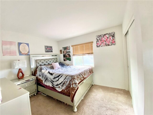 bedroom featuring light colored carpet