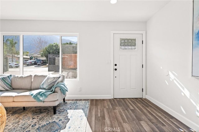 entryway featuring dark wood-type flooring