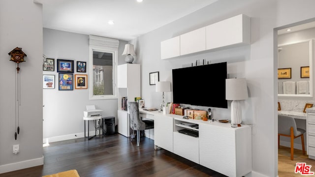 interior space with dark hardwood / wood-style flooring