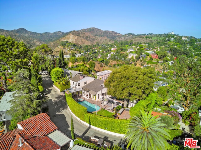 drone / aerial view featuring a mountain view