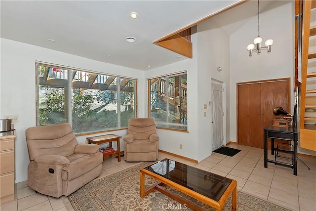 interior space with a chandelier and light tile patterned floors