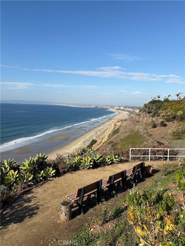 view of water feature featuring a beach view