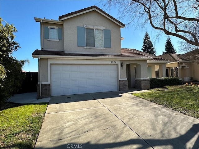 front facade with a garage and a front yard