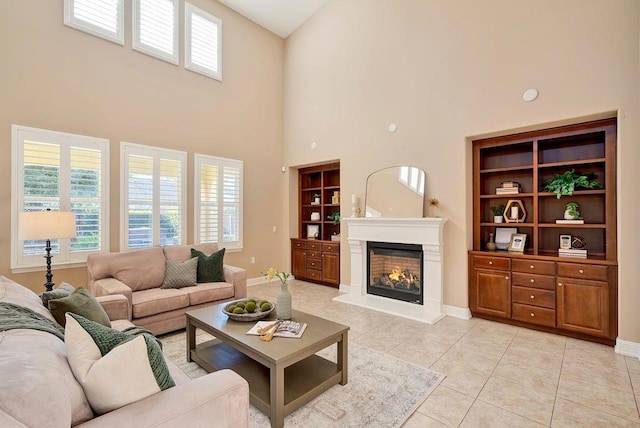 living room featuring light tile patterned floors