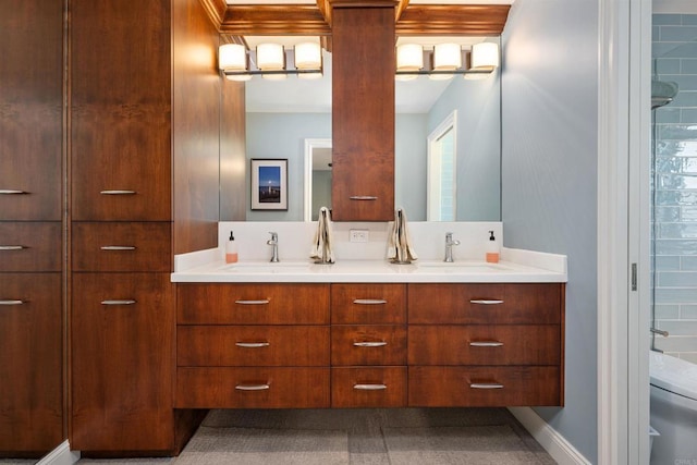 full bathroom with vanity, shower / washtub combination, and toilet