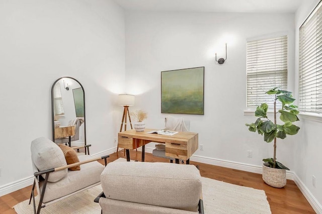 office with light hardwood / wood-style flooring