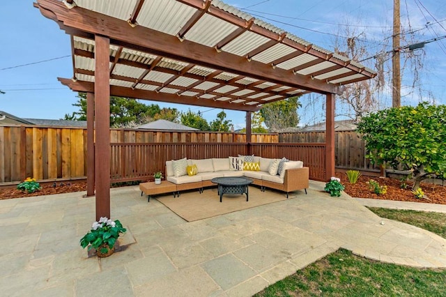 view of patio featuring a pergola and an outdoor hangout area