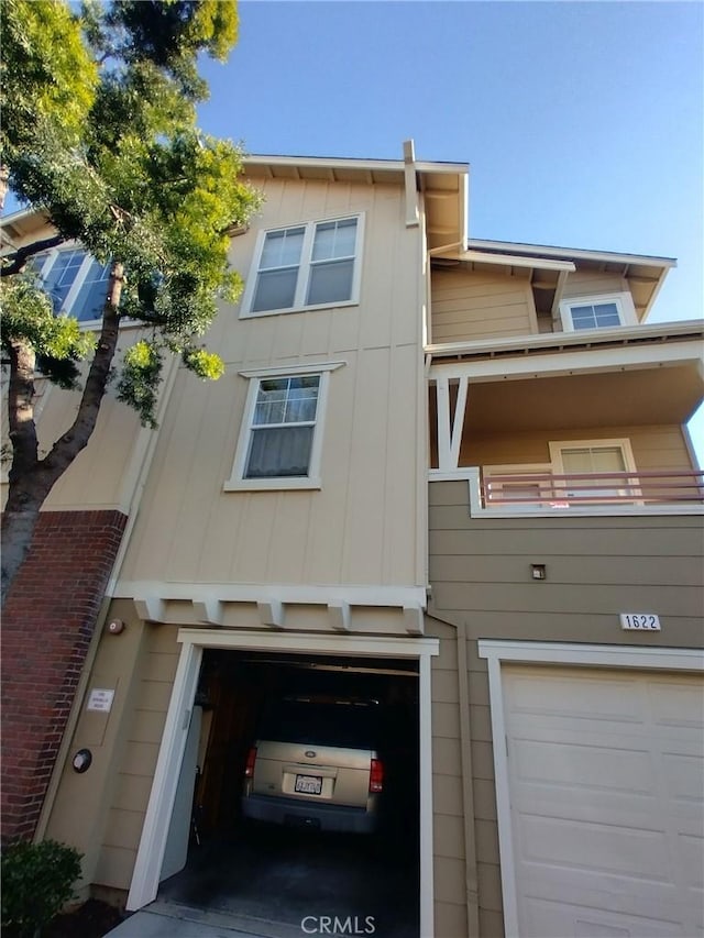 exterior space with a garage