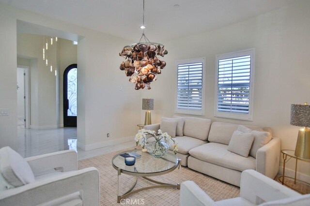 living room featuring light tile patterned flooring