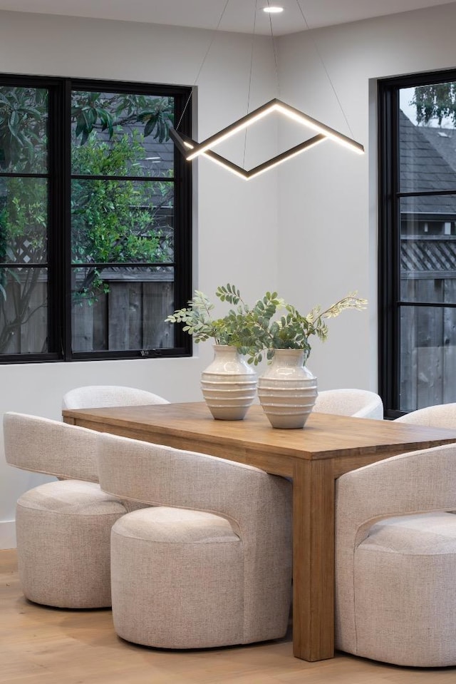 dining space with hardwood / wood-style flooring