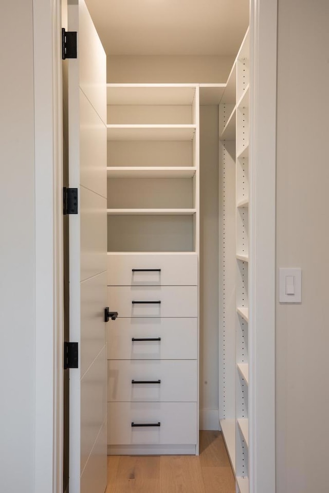 spacious closet with light hardwood / wood-style floors