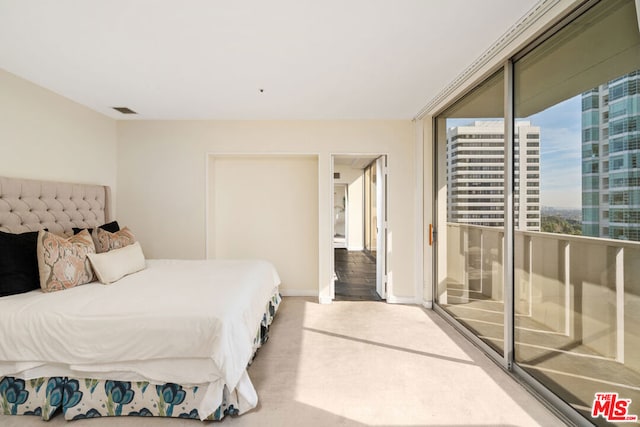 bedroom featuring carpet flooring and access to exterior