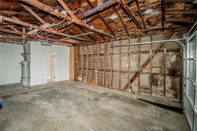 garage featuring water heater