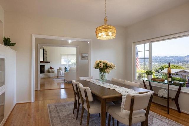 dining room featuring a chandelier and light hardwood / wood-style flooring