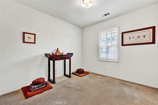 interior space featuring light colored carpet