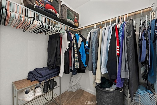 walk in closet featuring carpet