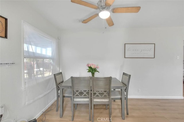 dining room featuring ceiling fan and light hardwood / wood-style floors