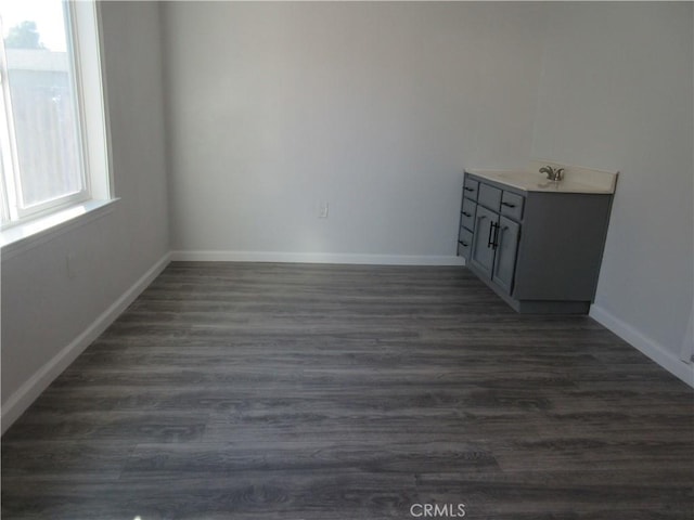 spare room with dark hardwood / wood-style floors and sink