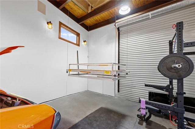 garage featuring wood ceiling