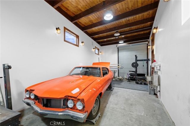 garage featuring wood ceiling