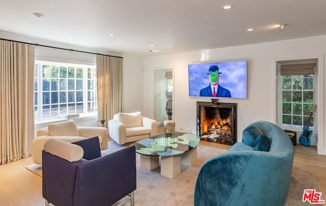 living room with light hardwood / wood-style flooring