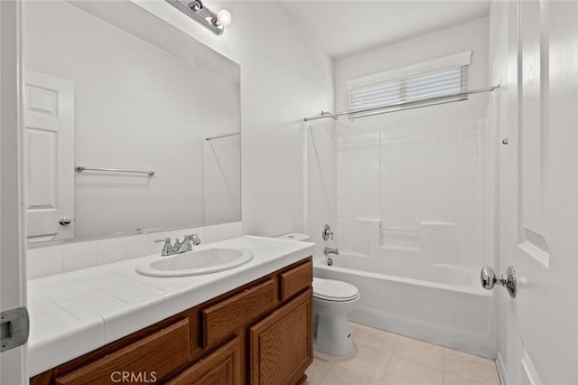 full bathroom featuring tile patterned flooring, vanity, shower / bathtub combination, and toilet